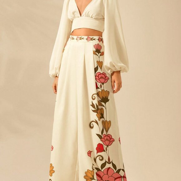 Elegant Women's Boho Tropical Floral Print Vacation Palazzo Wide Legged pants - Picture 7 of 7